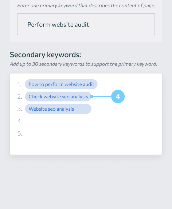 Add 1 primary and up to 30 secondary keywords